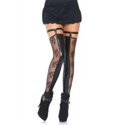 LEG AVENUE Bas Mi-Cuisse Wetlook & Dentelle Noirs Sans Pied