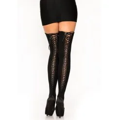 LEG AVENUE Bas Opaques Noirs 6289 Avec Laçage
