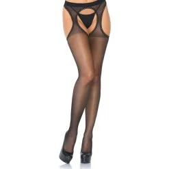 LEG AVENUE Collants Bretelles Spandex Extra-Fin à Festons Noir