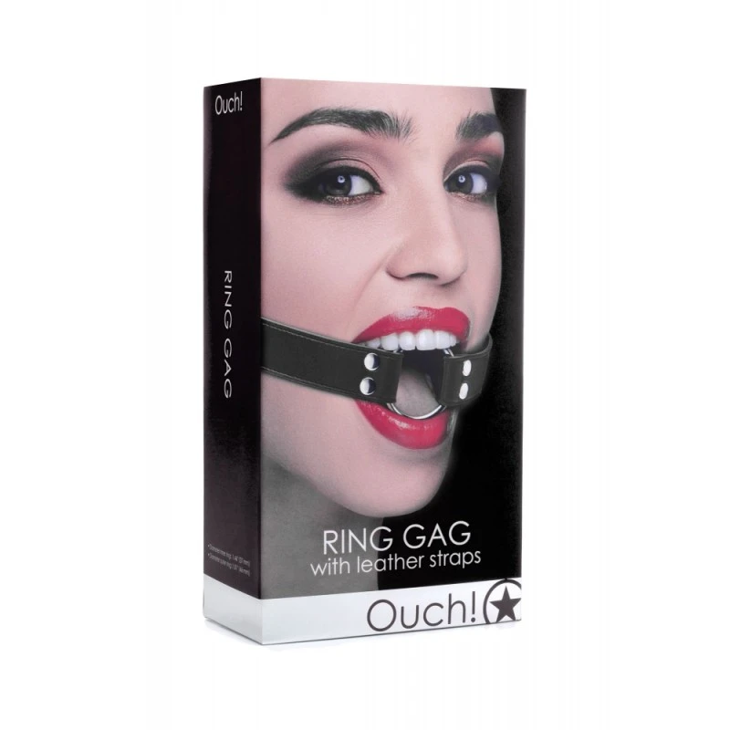 Ouch! Bâillon Anneau Avec Sangles Cuir Noir 4 Ouch! Bâillon Anneau Avec Sangles Cuir Noir – Image 2