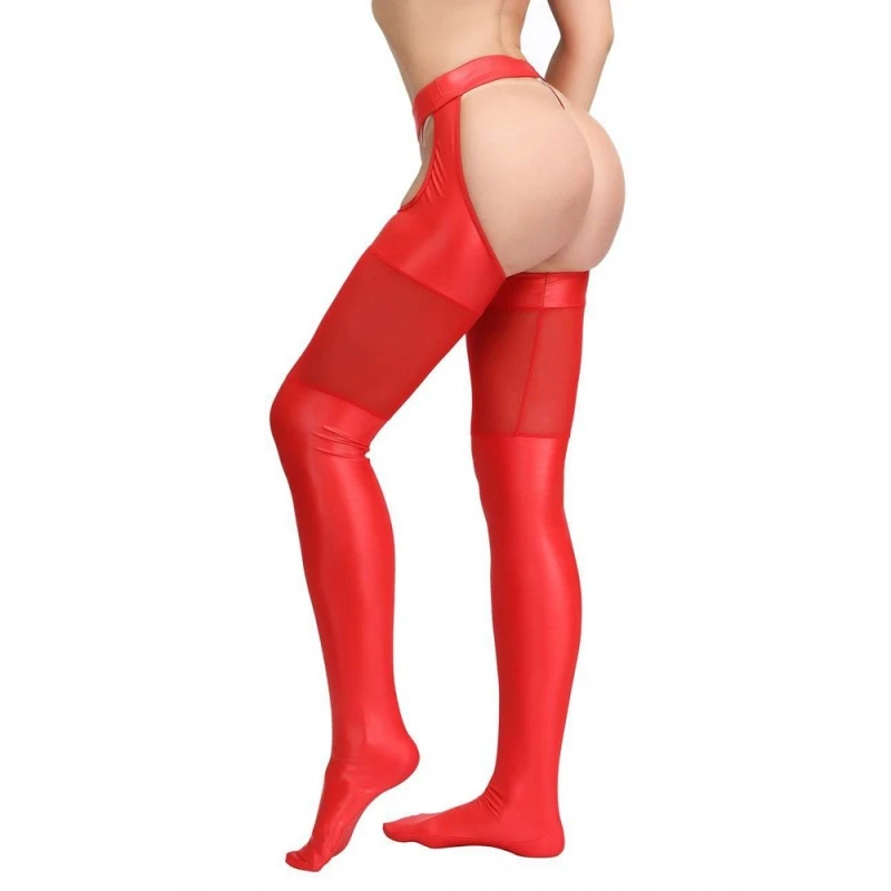 PARIS HOLLYWOOD Collant String Ouvert Effet Wetlook Rouge 4 PARIS HOLLYWOOD Collant String Ouvert Effet Wetlook Rouge – Image 2